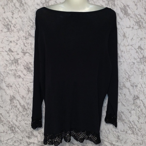 NOTATIONS BLACK KNIT SWEATER BELL SLEEVE MACRAME DETAILING LADIES SIZE XL - Picture 6 of 7